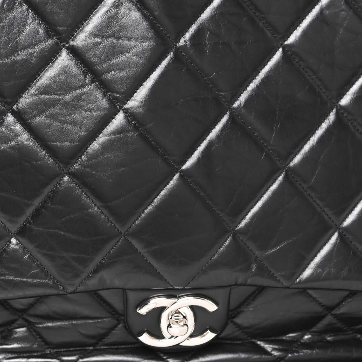 Chanel Aged Calfskin Quilted Large Express Bowling Bag Black 7 of 9