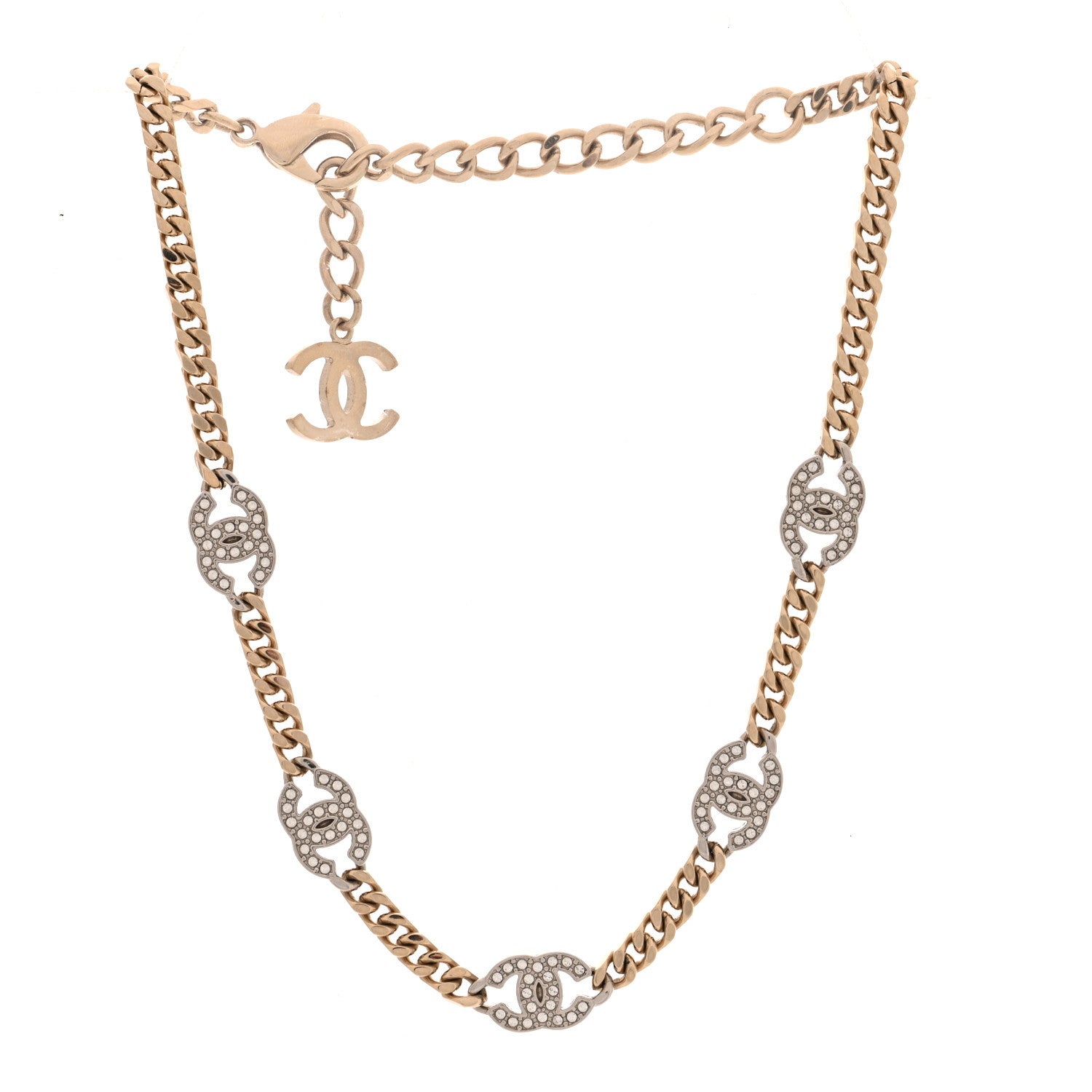 Chanel Crystal Chain CC Link Choker Gold Silver 3 of 5