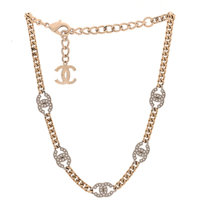 Chanel Crystal Chain CC Link Choker Gold Silver 3 of 5