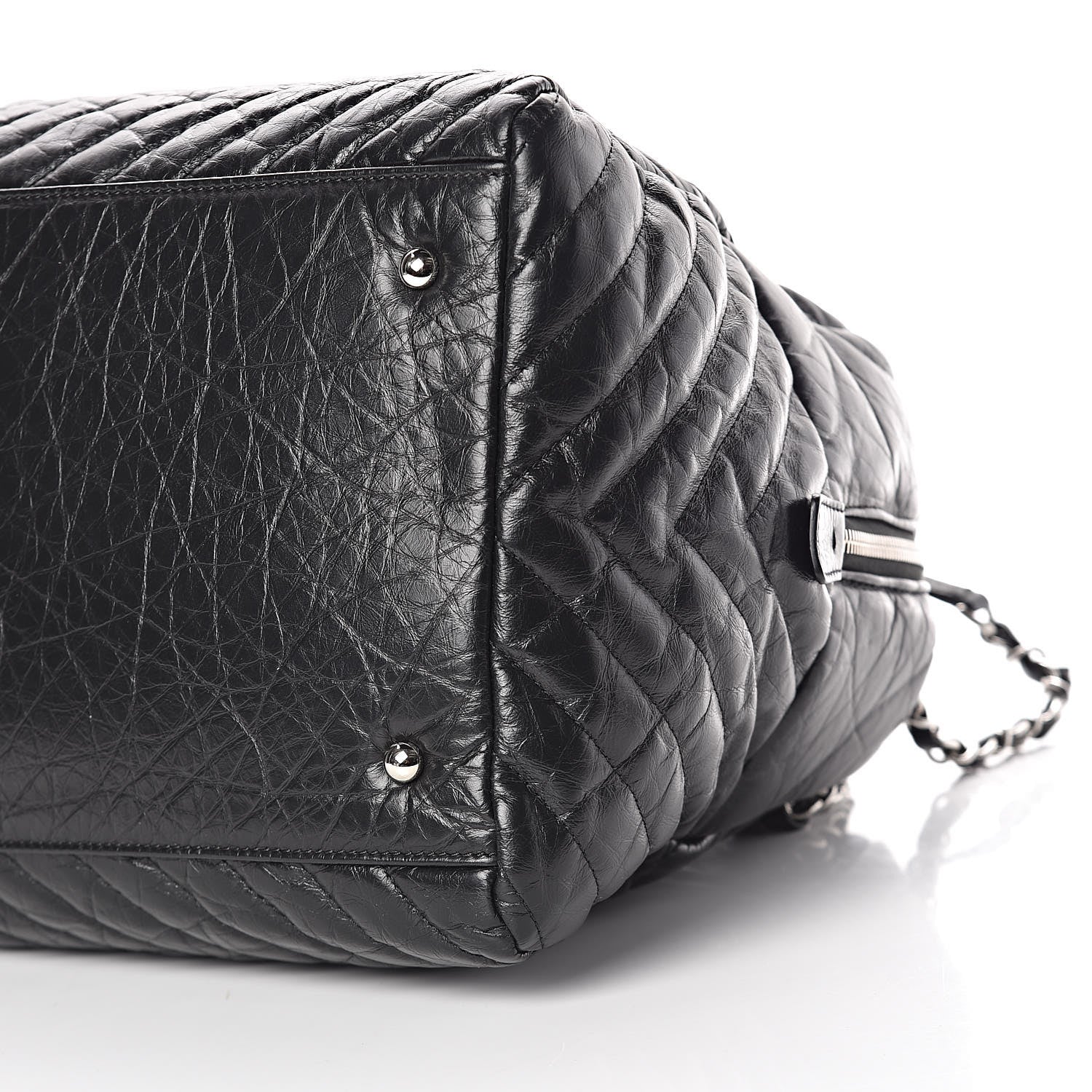 Chanel Aged Calfskin Chevron Large Soft Bowling Bag Black 6 of 10