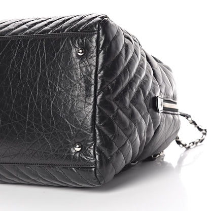 Chanel Aged Calfskin Chevron Large Soft Bowling Bag Black 6 of 10