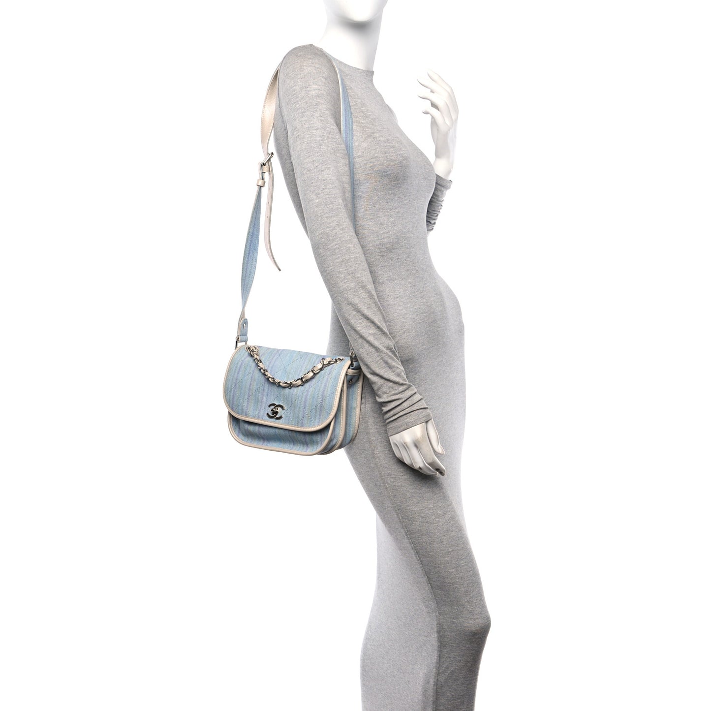 Denim Calfskin Quilted Jungle Stroll Messenger Bag Blue Multicolor