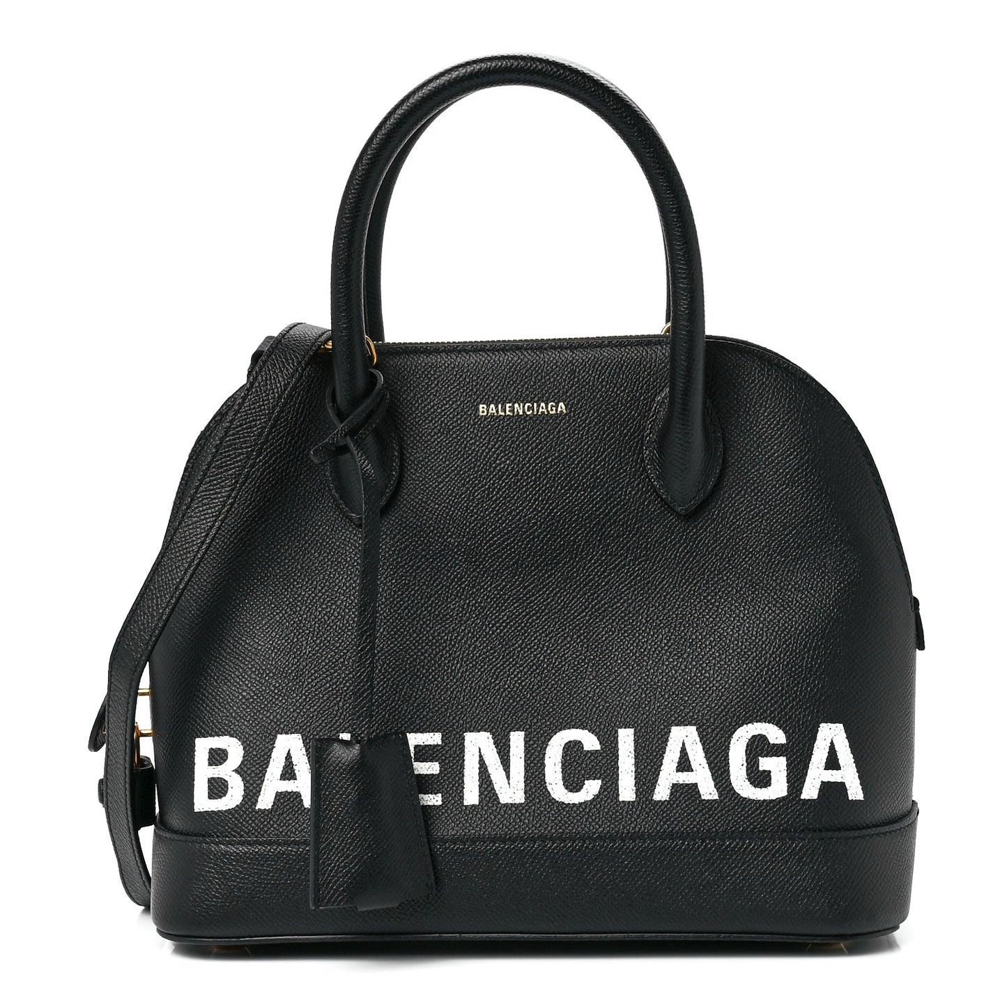 Signature Grained Calfskin Logo S Ville Top Handle Bag Black