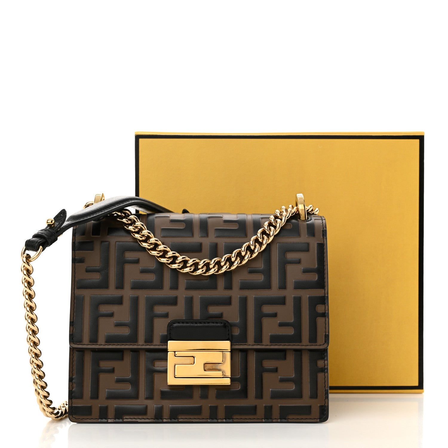 Fendi Vitello Liberty Bi-Color FF 1974 Embossed Small Kan U Shoulder Bag Maya Black 11 of 11