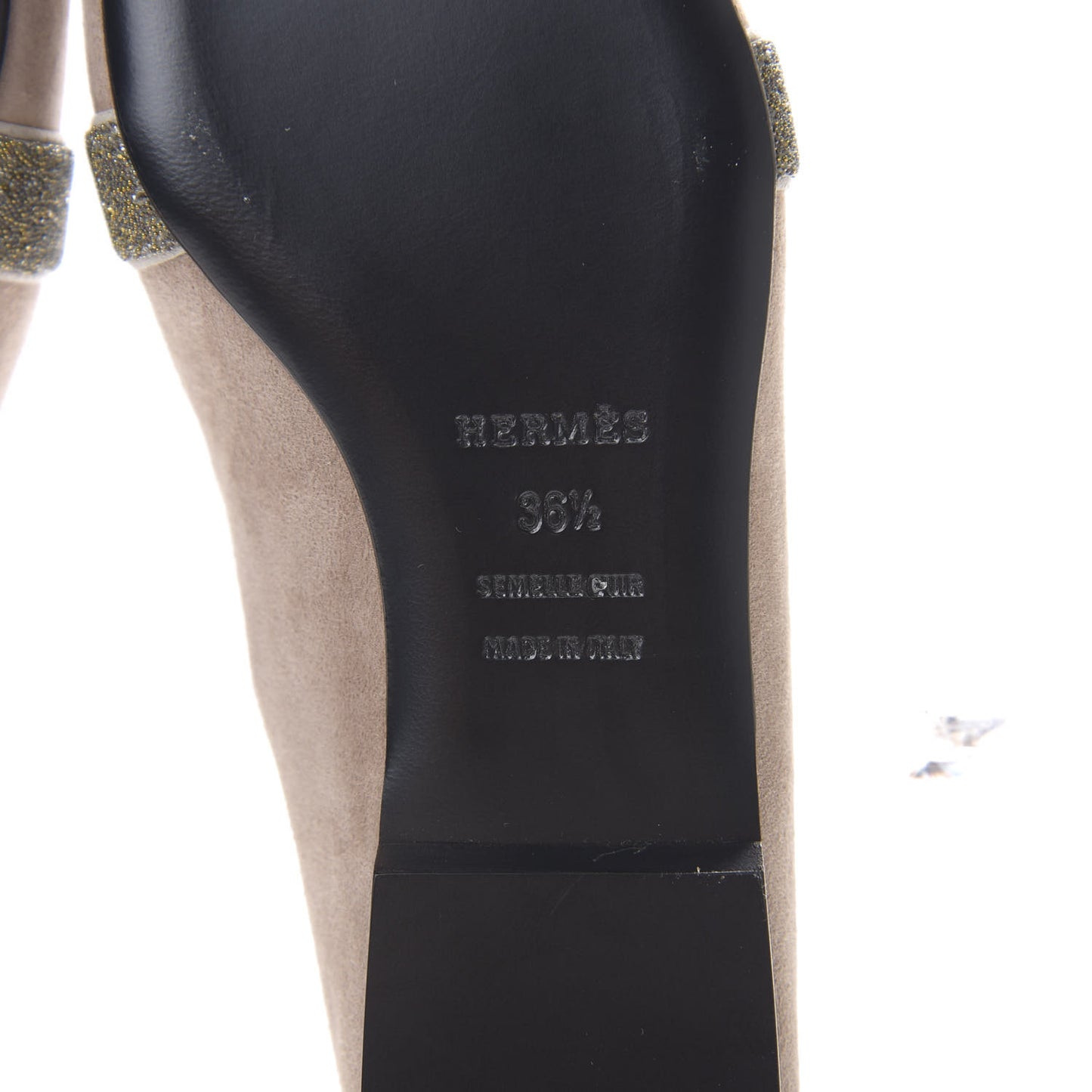 Suede Goatskin Crystal Roxane Mules 36.5 Champagne Rose Grey