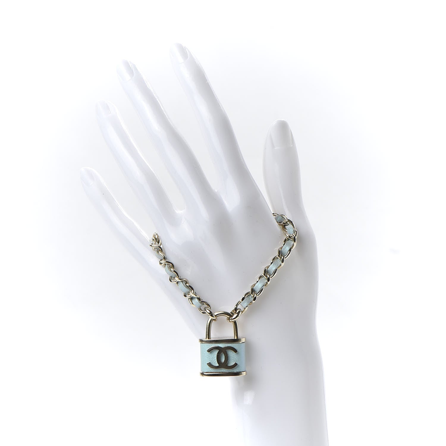 Chanel Metal Iridescent Lambskin Lock Bracelet Gold Light Blue 2 of 6
