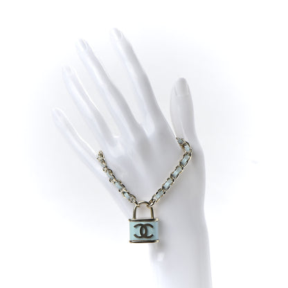 Chanel Metal Iridescent Lambskin Lock Bracelet Gold Light Blue 2 of 6