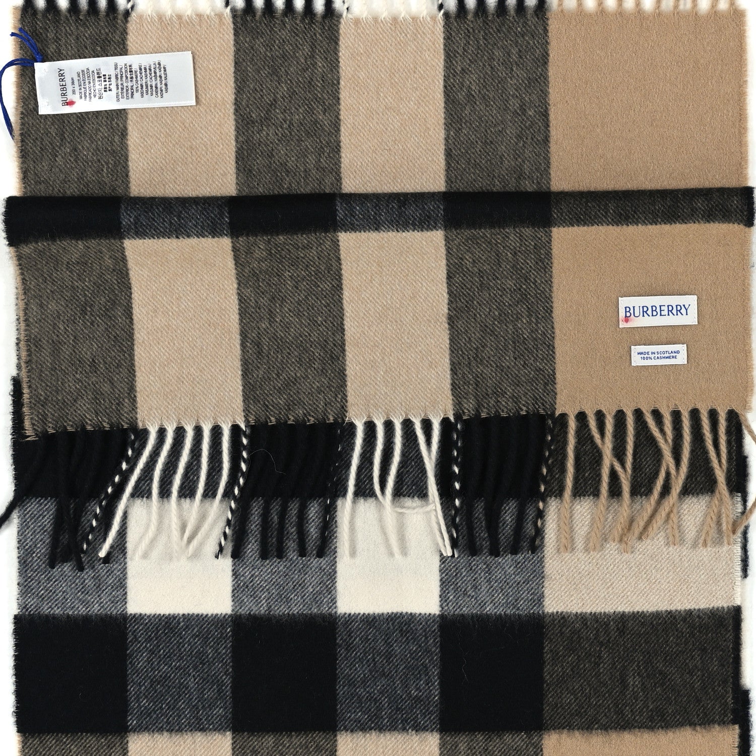 Burberry Cashmere Half Mega Check Fringe Scarf Archive Beige 3 of 4