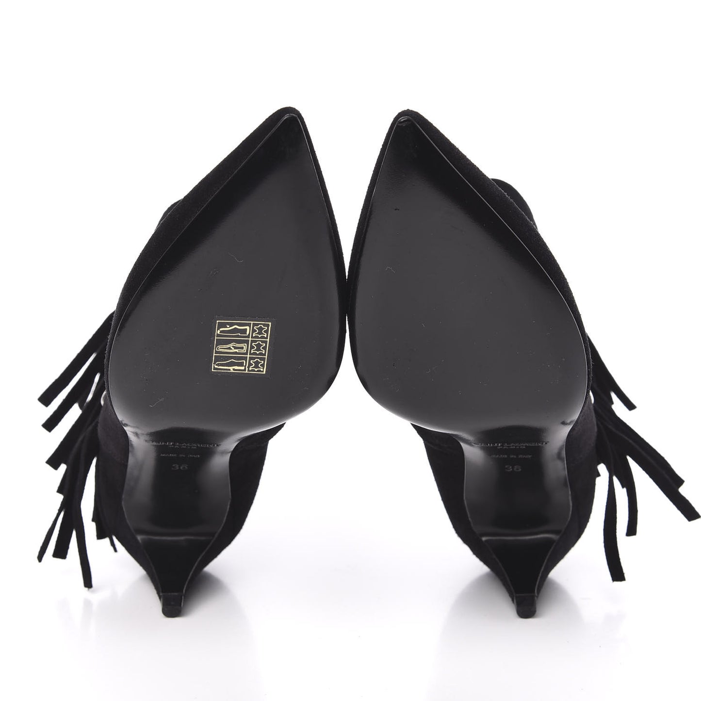 Suede Fringe Cat Ankle Boots 36 Black