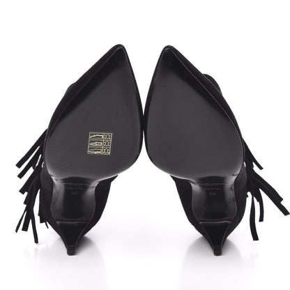 Saint Laurent Suede Fringe Cat Ankle Boots 36 Black 5 of 8