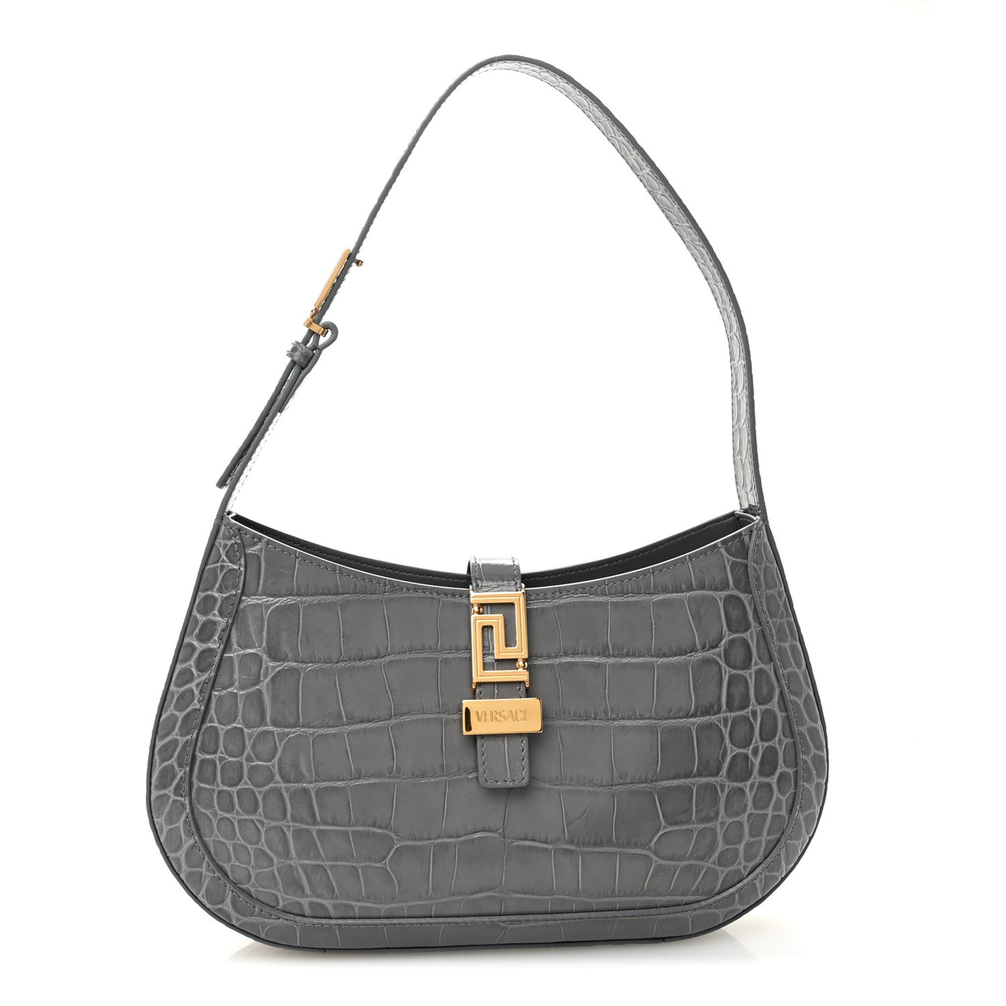 Calfskin Crocodile Embossed Large Greca Goddess Bag Charcoal