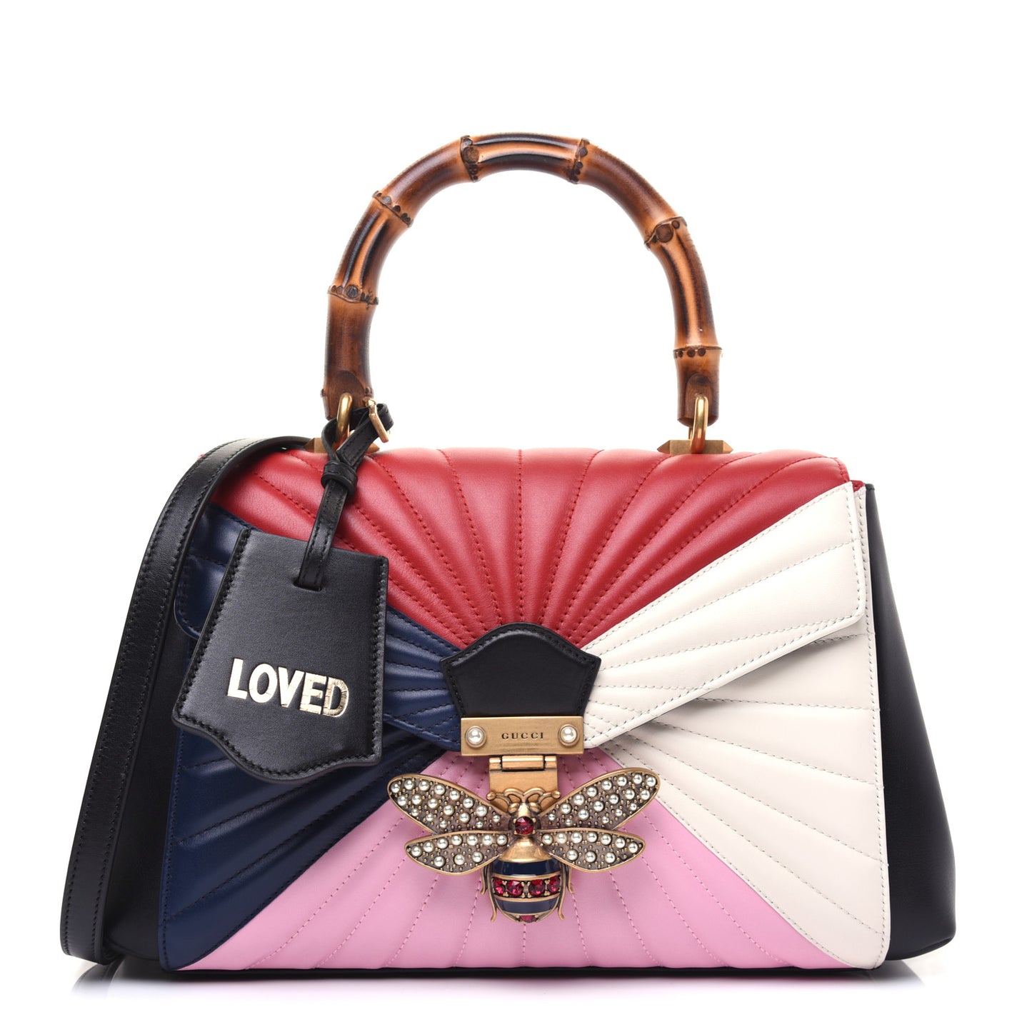 Calfskin Bamboo Trapuntata Queen Margaret Top Handle Bag Blue Agata Hibiscus Red Mystic White Sugar Pink