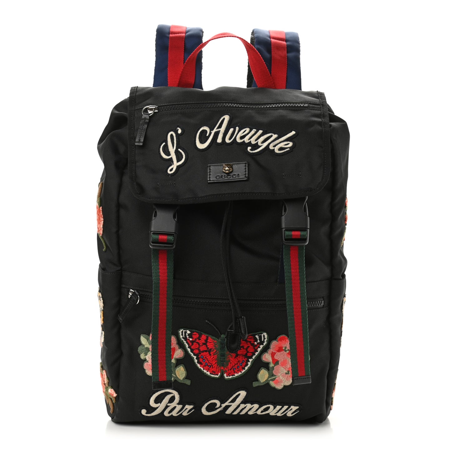 Techno Canvas Web L'Aveugle Par Amour Embroidered Double Buckle Backpack Black