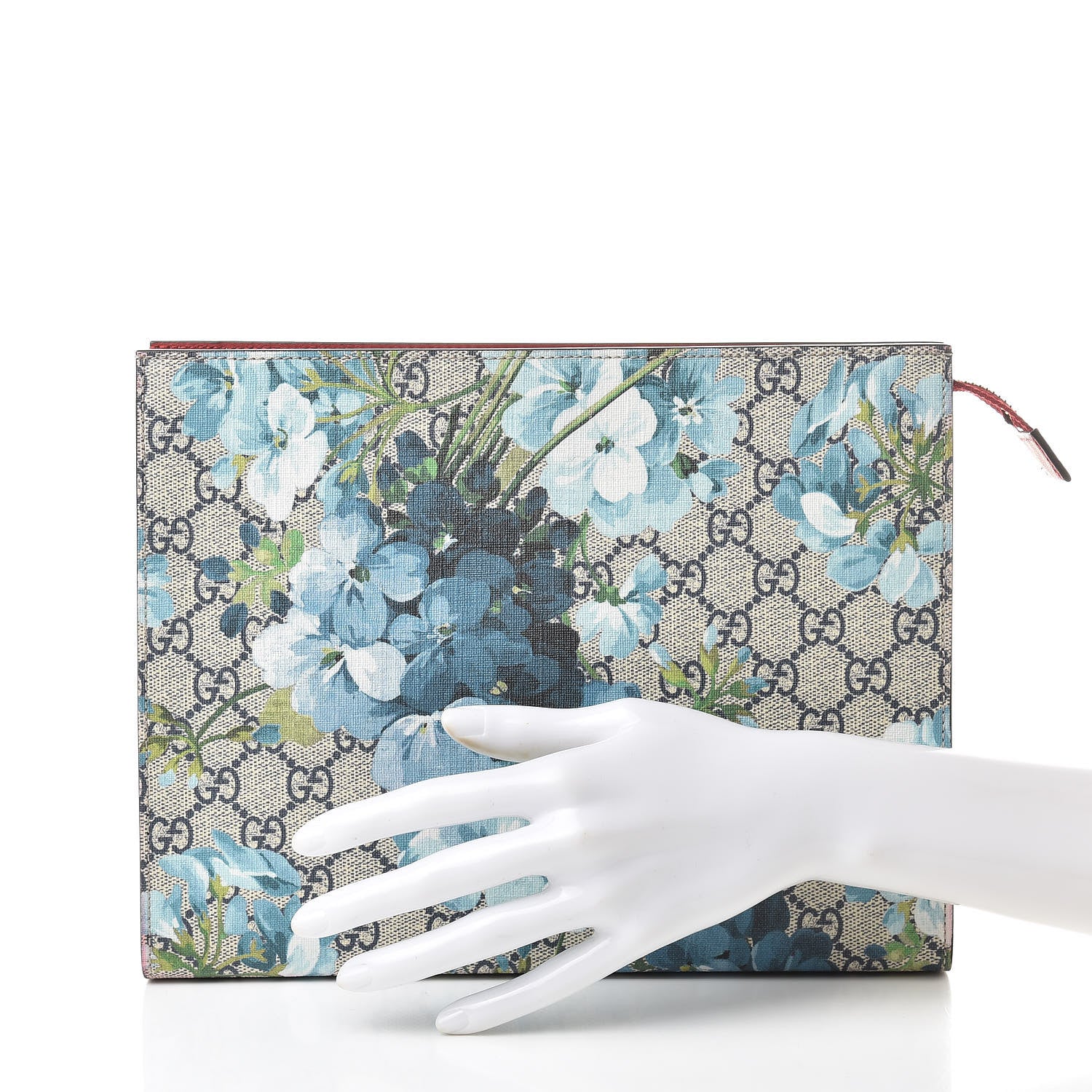 Gucci GG Supreme Monogram Blooms Large Cosmetic Case Beige Blue Navy Hibiscus Red 2 of 10