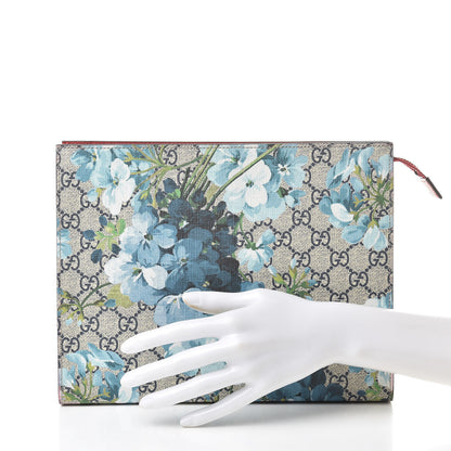 Gucci GG Supreme Monogram Blooms Large Cosmetic Case Beige Blue Navy Hibiscus Red 2 of 10