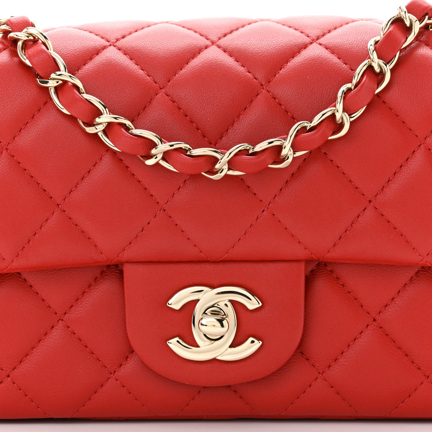 Lambskin Quilted Mini Rectangular Flap Red
