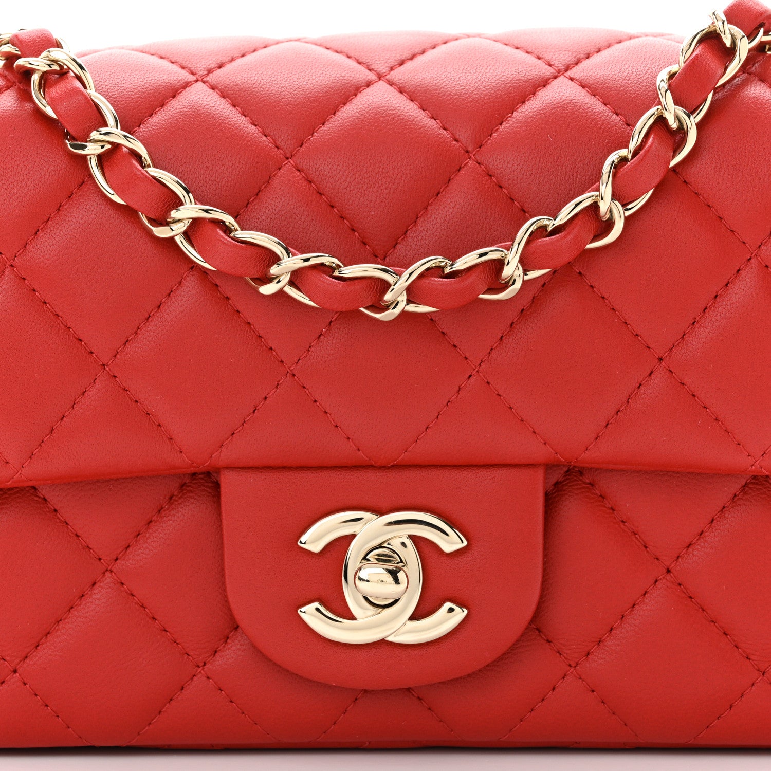 Chanel Lambskin Quilted Mini Rectangular Flap Red 8 of 11