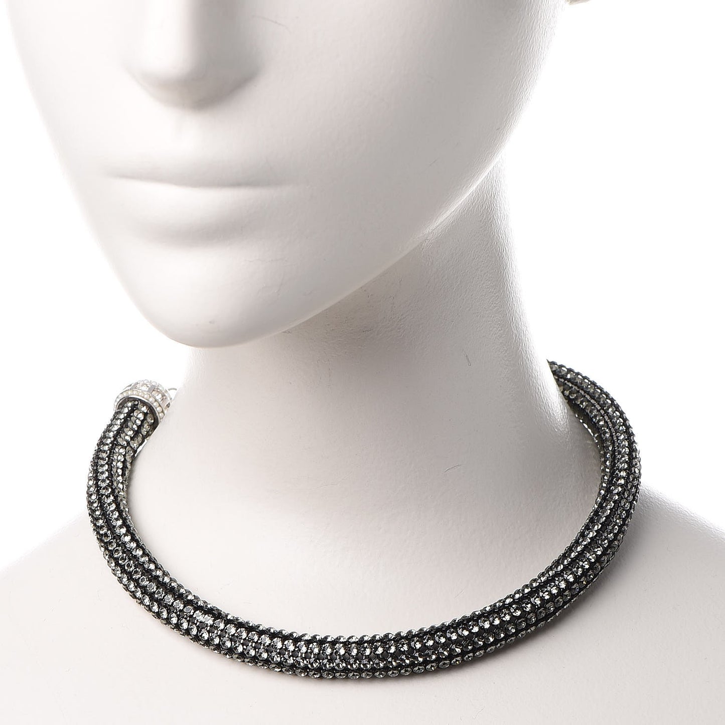 Crystal CC Logo Choker Necklace Dark Grey