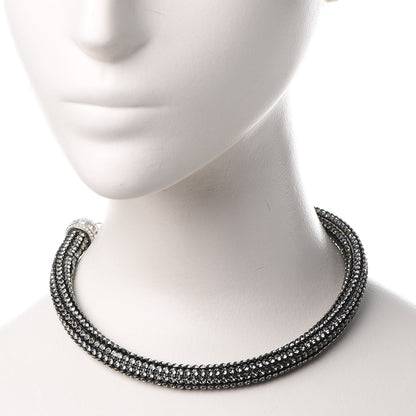 Chanel Crystal CC Logo Choker Necklace Dark Grey 2 of 5
