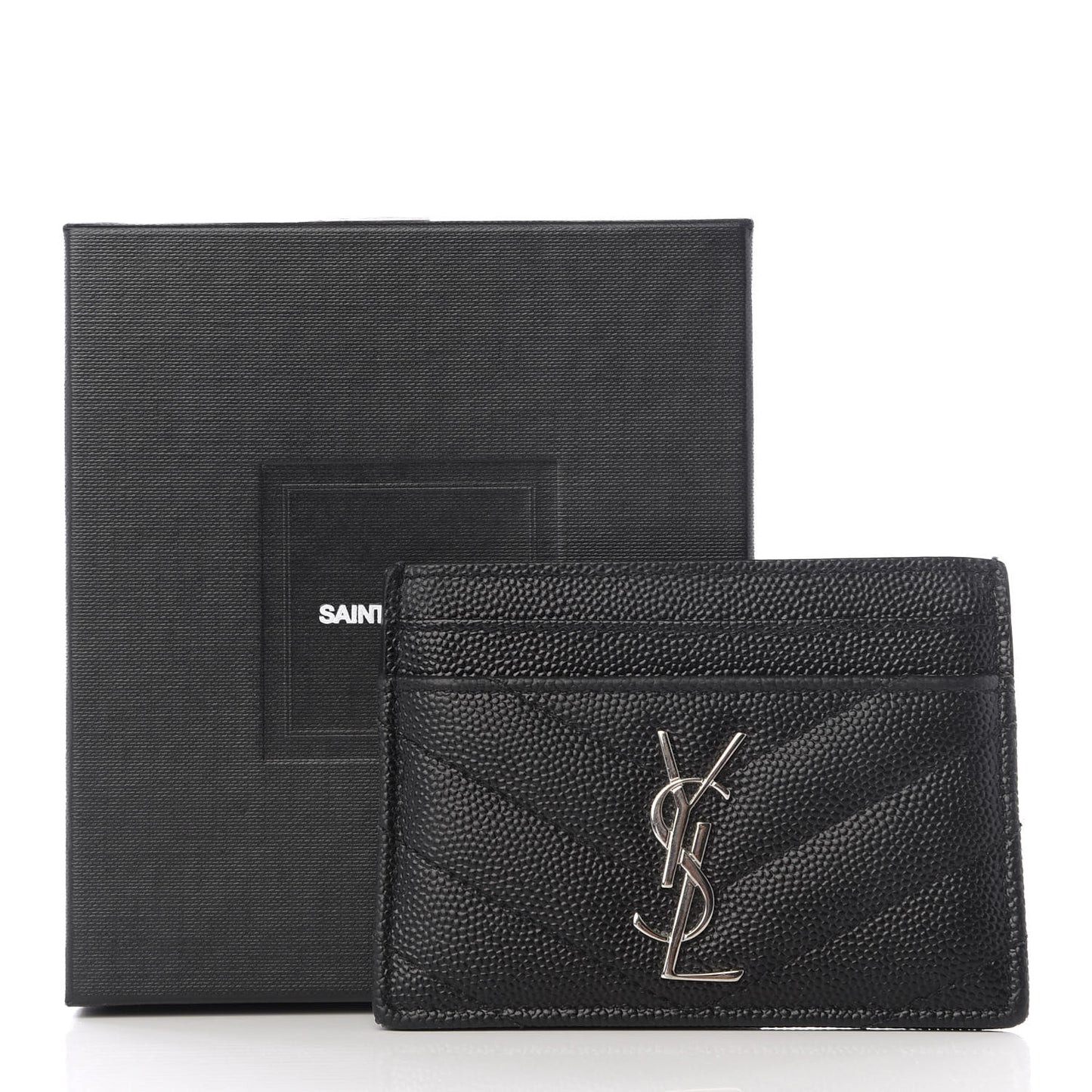 Grain De Poudre Matelasse Chevron Monogram Credit Card Case Black