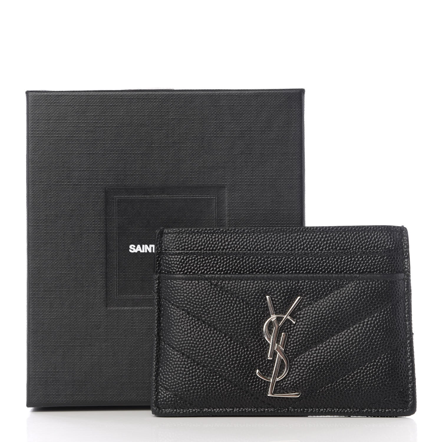 Saint Laurent Grain De Poudre Matelasse Chevron Monogram Credit Card Case Black 8 of 8