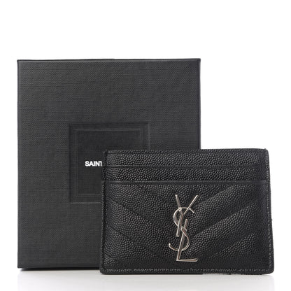 Saint Laurent Grain De Poudre Matelasse Chevron Monogram Credit Card Case Black 8 of 8