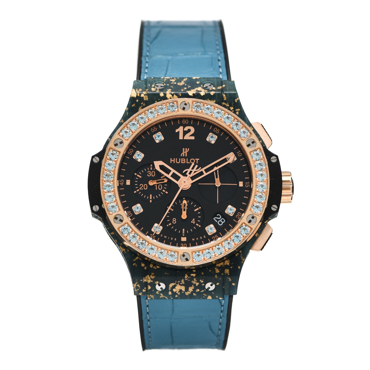 Hublot 18K Rose Gold Alligator Topaz 41mm Big Bang Automatic Watch Blue Linen 341.XL.1280.LR.1207 1 of 5