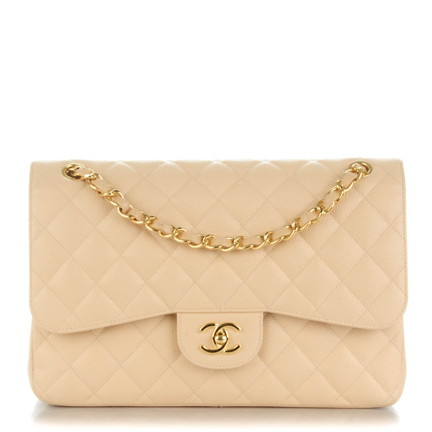 Caviar Quilted Jumbo Double Flap Beige Clair