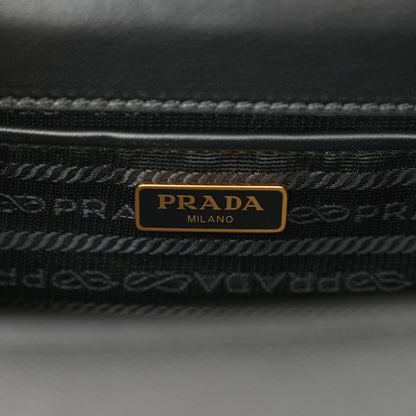 Prada Saffiano Soft Calfskin Metal Triangle Logo Envelope Chain Shoulder Bag Black 6 of 9