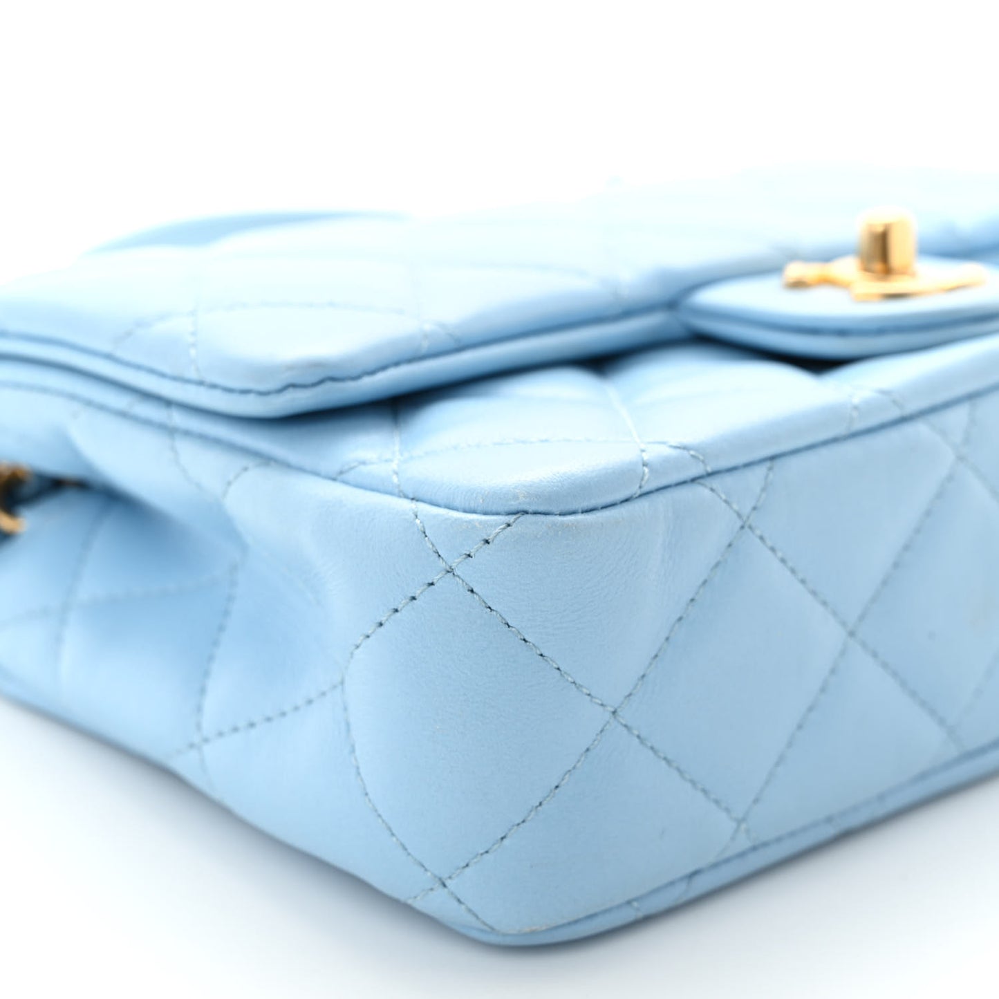 Lambskin Quilted Small Wenge Wood Flap Light Blue