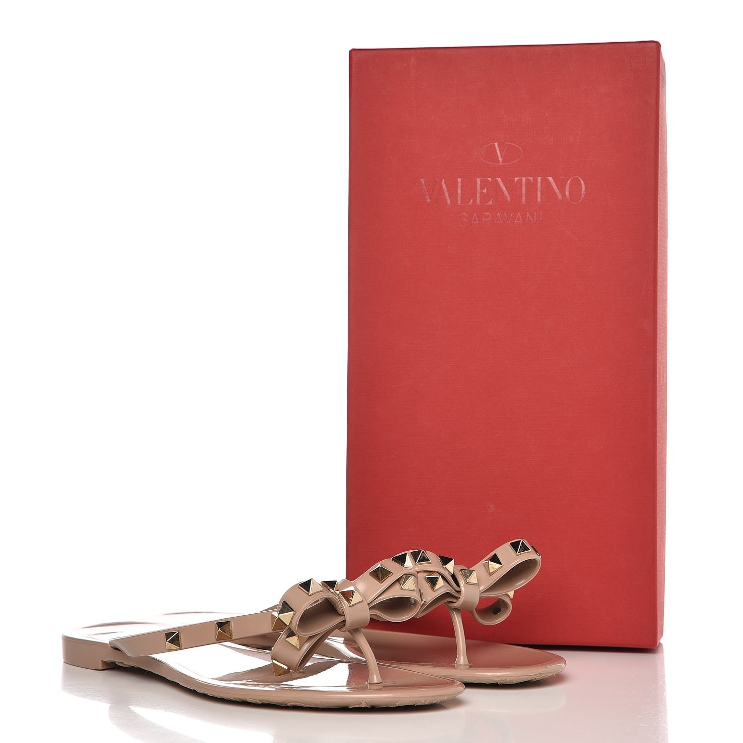 Valentino Garavani PVC Jelly Rockstud Bow Thong Sandals 38 Poudre 9 of 9