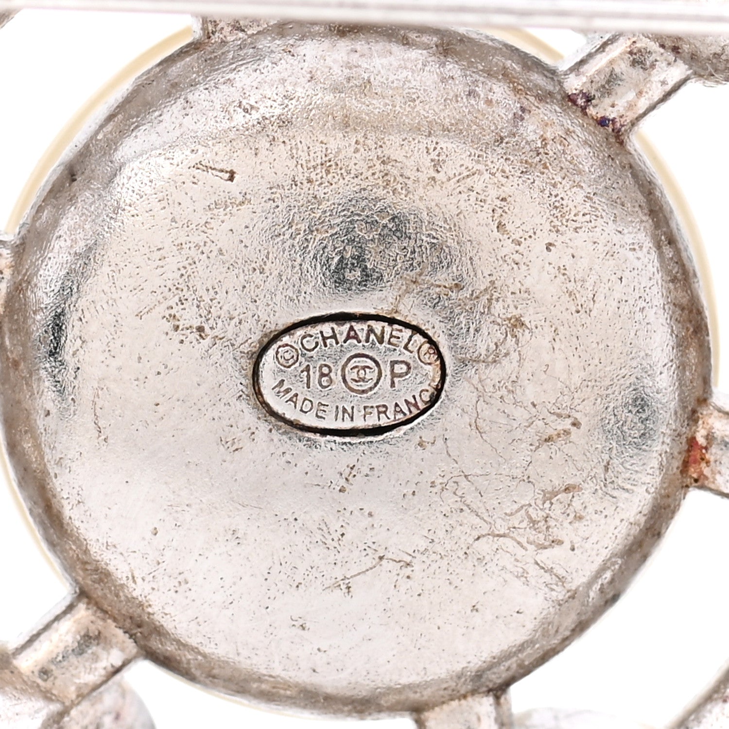 Chanel Pearl Crystal CC Wheel Brooch Pearly White Silver 4 of 5