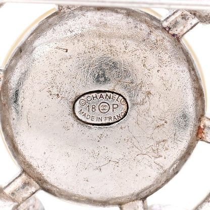 Chanel Pearl Crystal CC Wheel Brooch Pearly White Silver 4 of 5