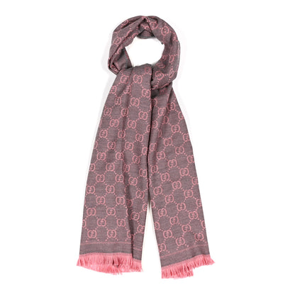 Gucci Wool Jacquard GG Monogram Sten Fringe Scarf Graphite Pink 1 of 4