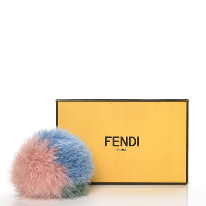 Fendi Fox Fur Vitello Elite Tri-Color Pom Pom Bag Charm Pink Nebula Acqua Ceruleo 6 of 6