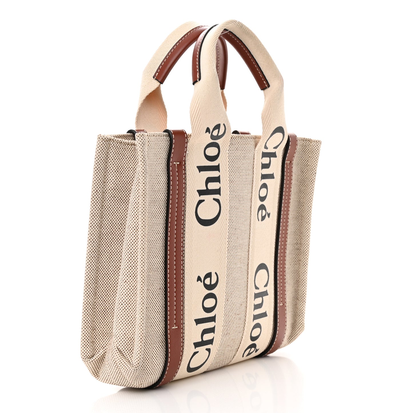 Cotton Calfskin Small Woody Ribbon Tote White Brown