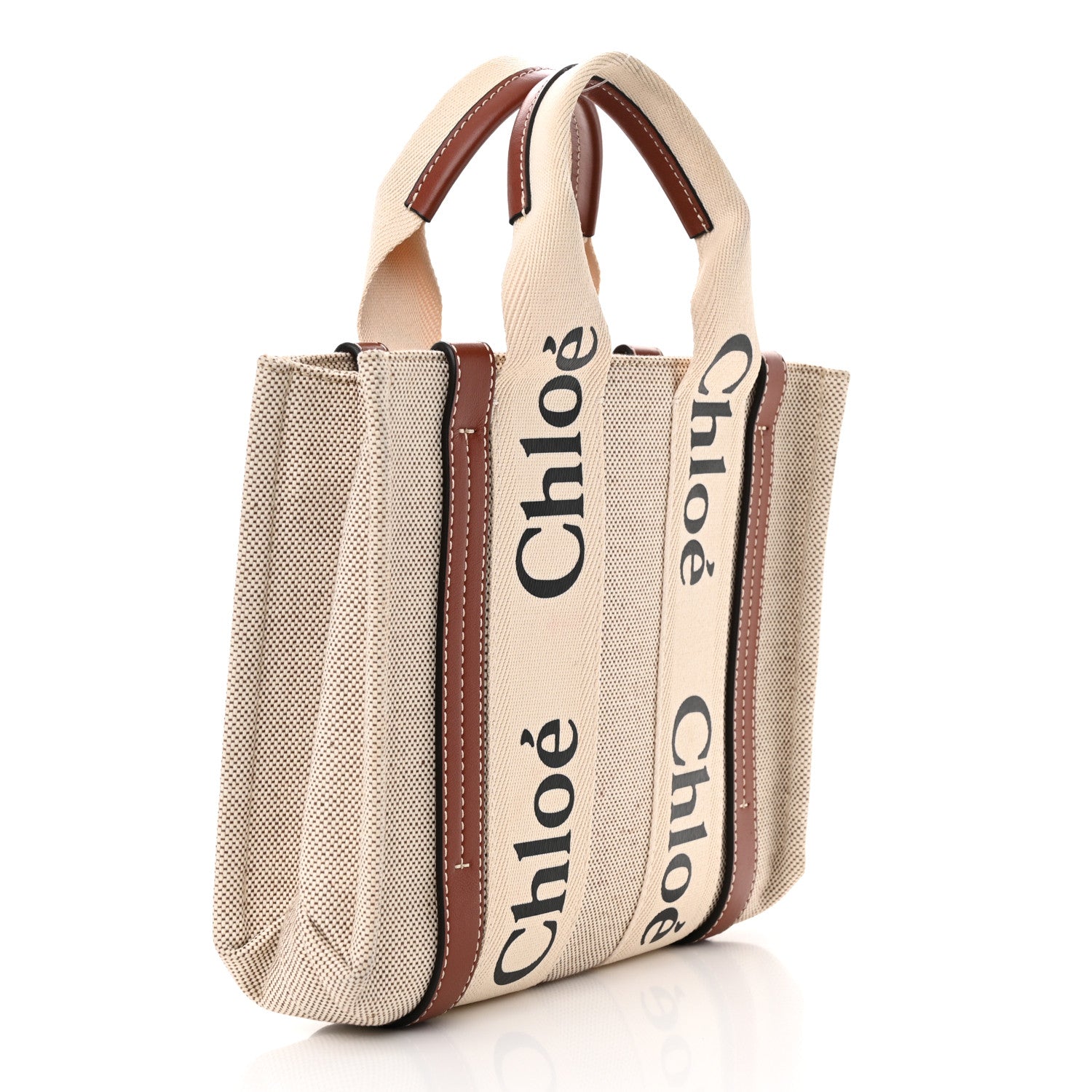 Chloe Cotton Calfskin Small Woody Ribbon Tote White Brown 3 of 12
