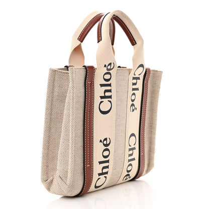Chloe Cotton Calfskin Small Woody Ribbon Tote White Brown 3 of 12