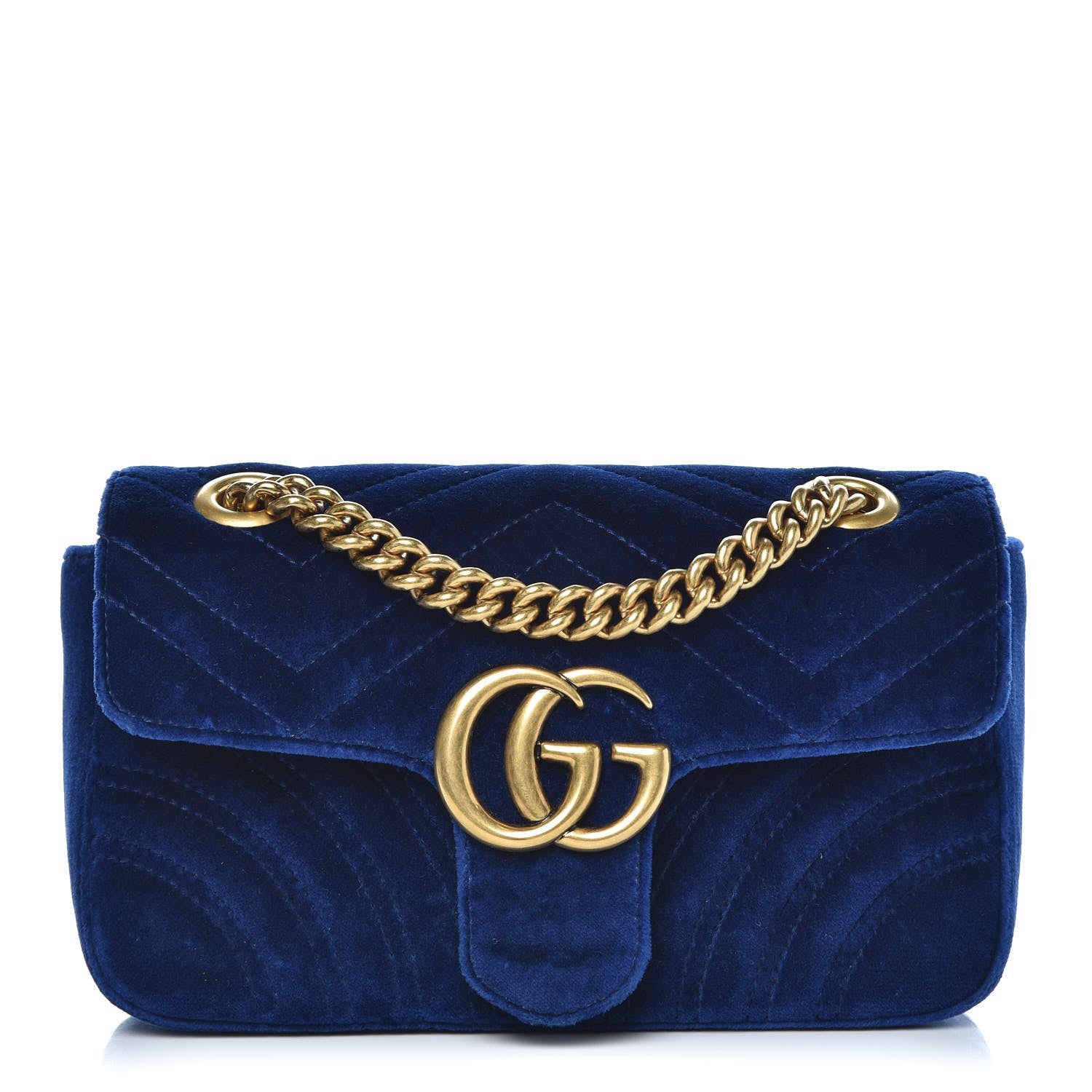 Gucci Velvet Matelasse Mini GG Marmont Shoulder Bag Cobalt Blue 1 of 7