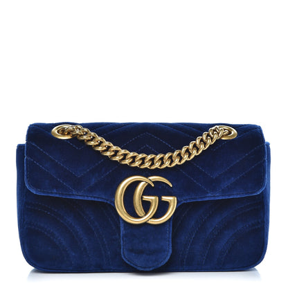 Gucci Velvet Matelasse Mini GG Marmont Shoulder Bag Cobalt Blue 1 of 7
