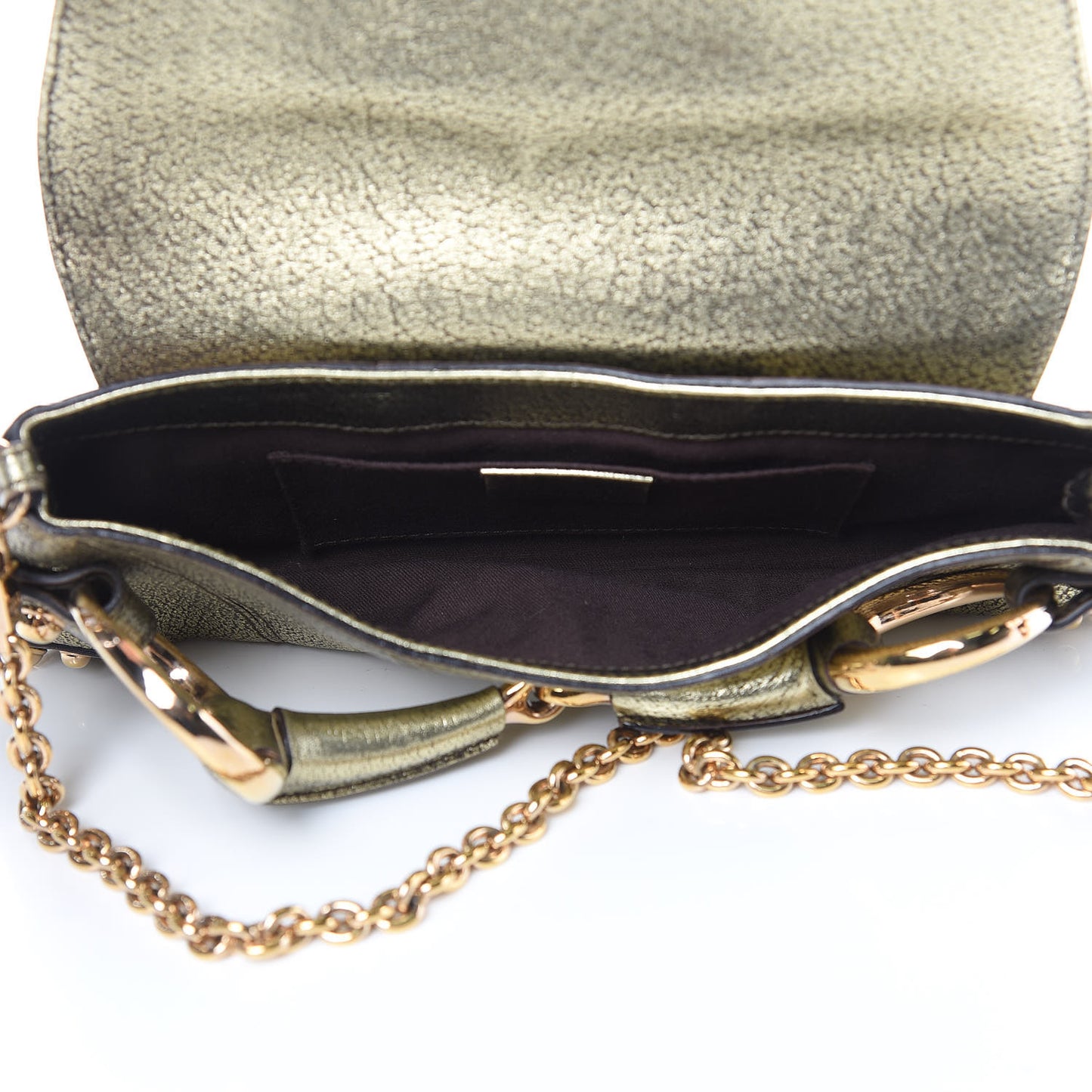 Calfskin Small Horsebit Chain Clutch Gold