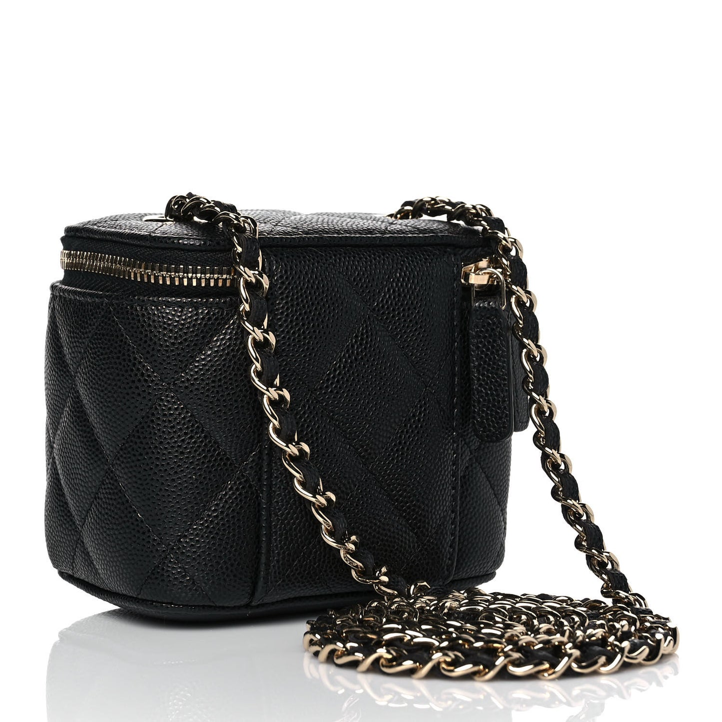 Caviar Quilted Mini Vanity Case With Chain Black