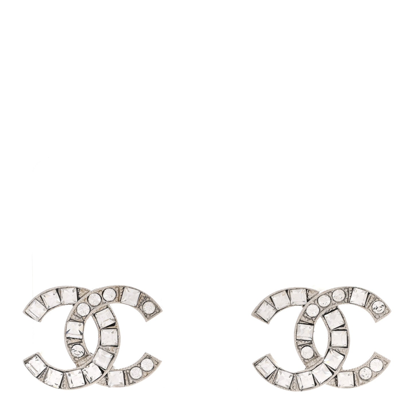 Baguette Crystal CC Earrings Silver