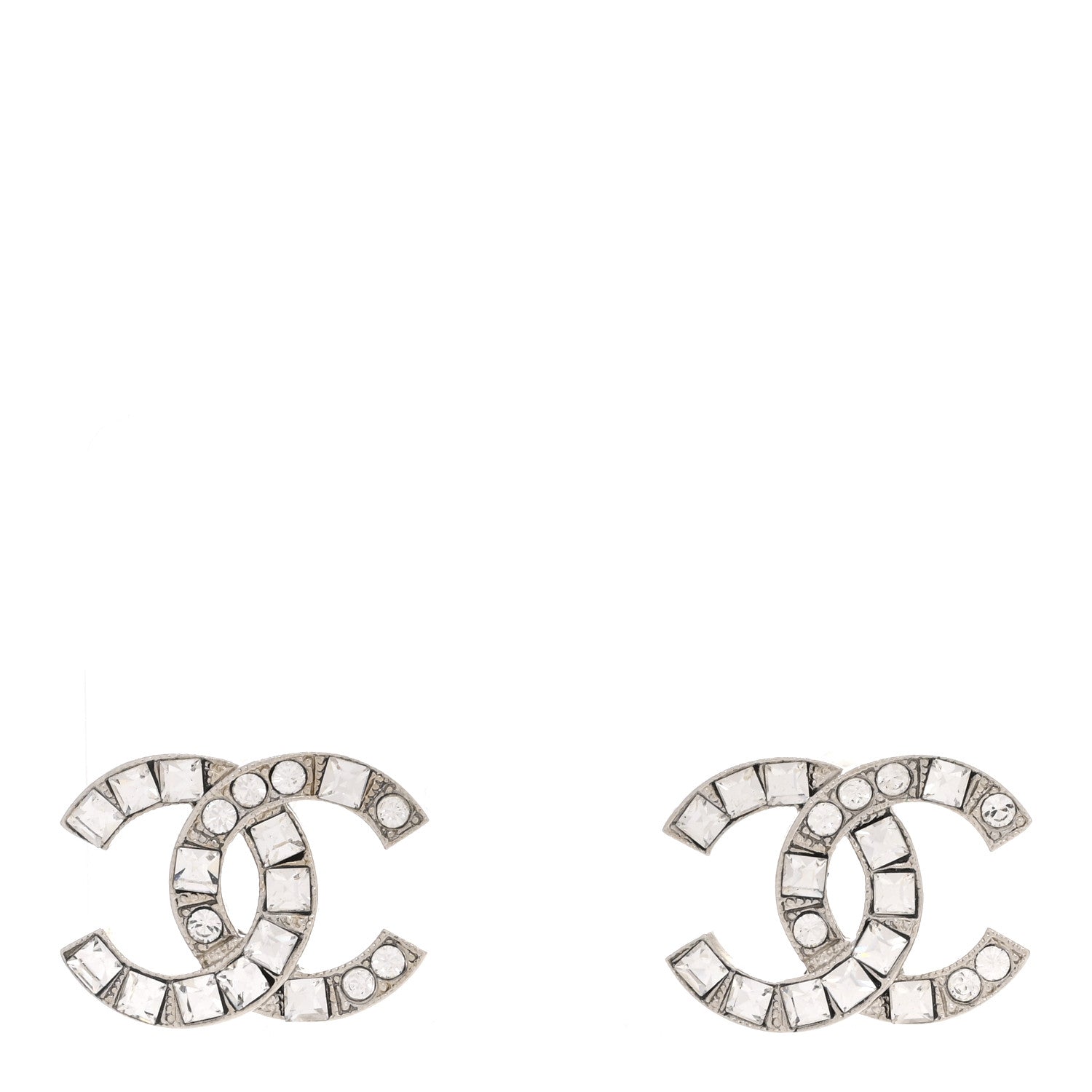 Chanel Baguette Crystal CC Earrings Silver 1 of 5