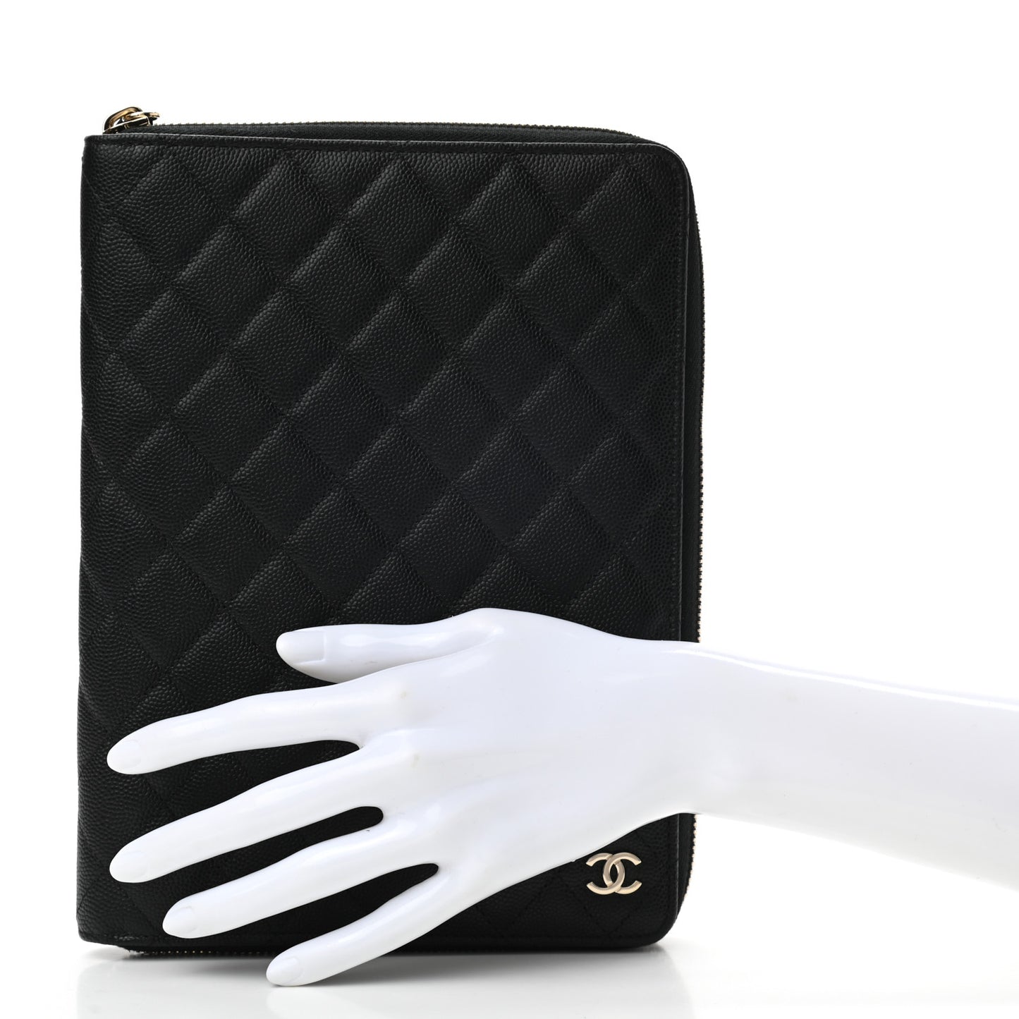 Caviar Quilted Zip Around Notebook Agenda Cover Black