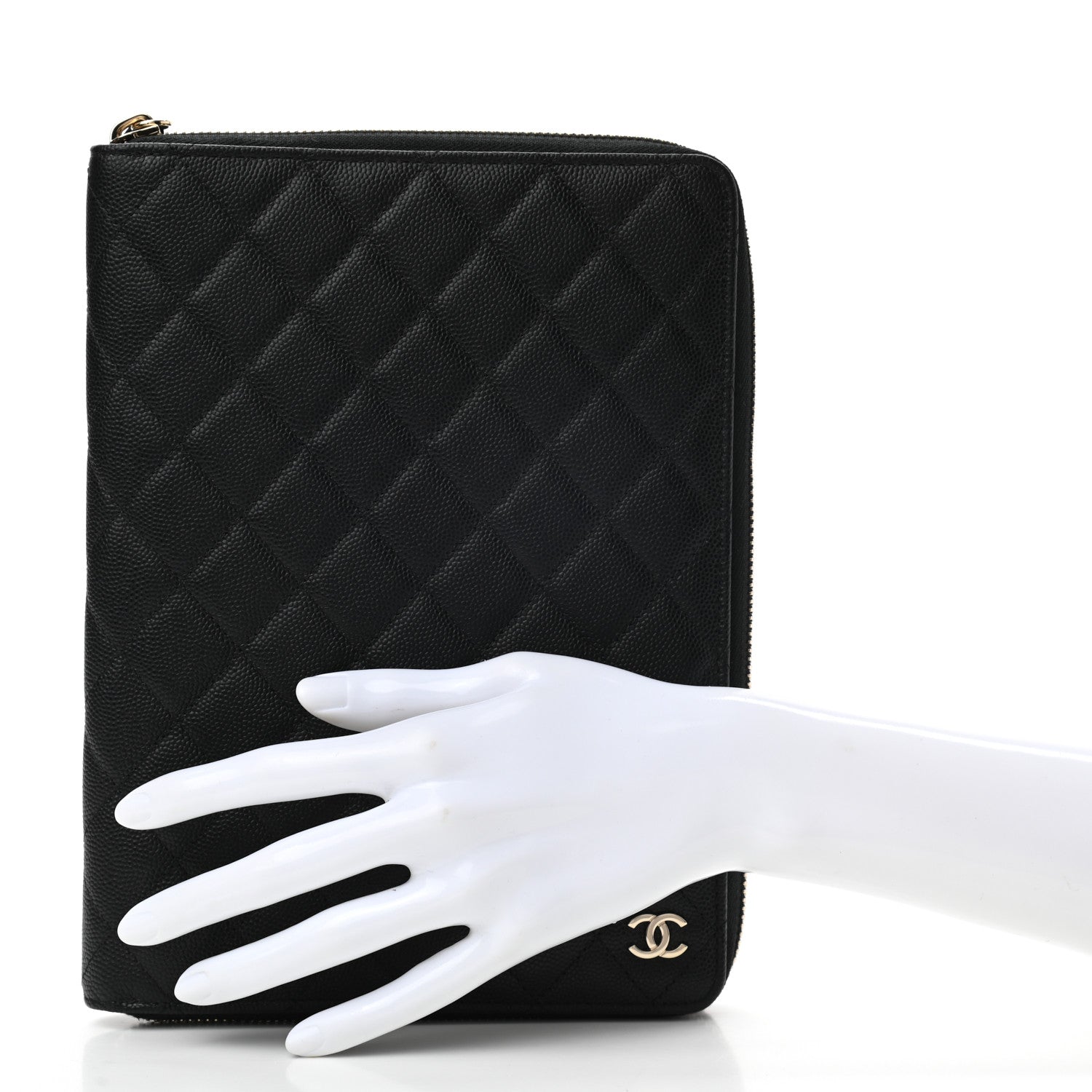Chanel Caviar Quilted Zip Around Notebook Agenda Cover Black 2 of 8