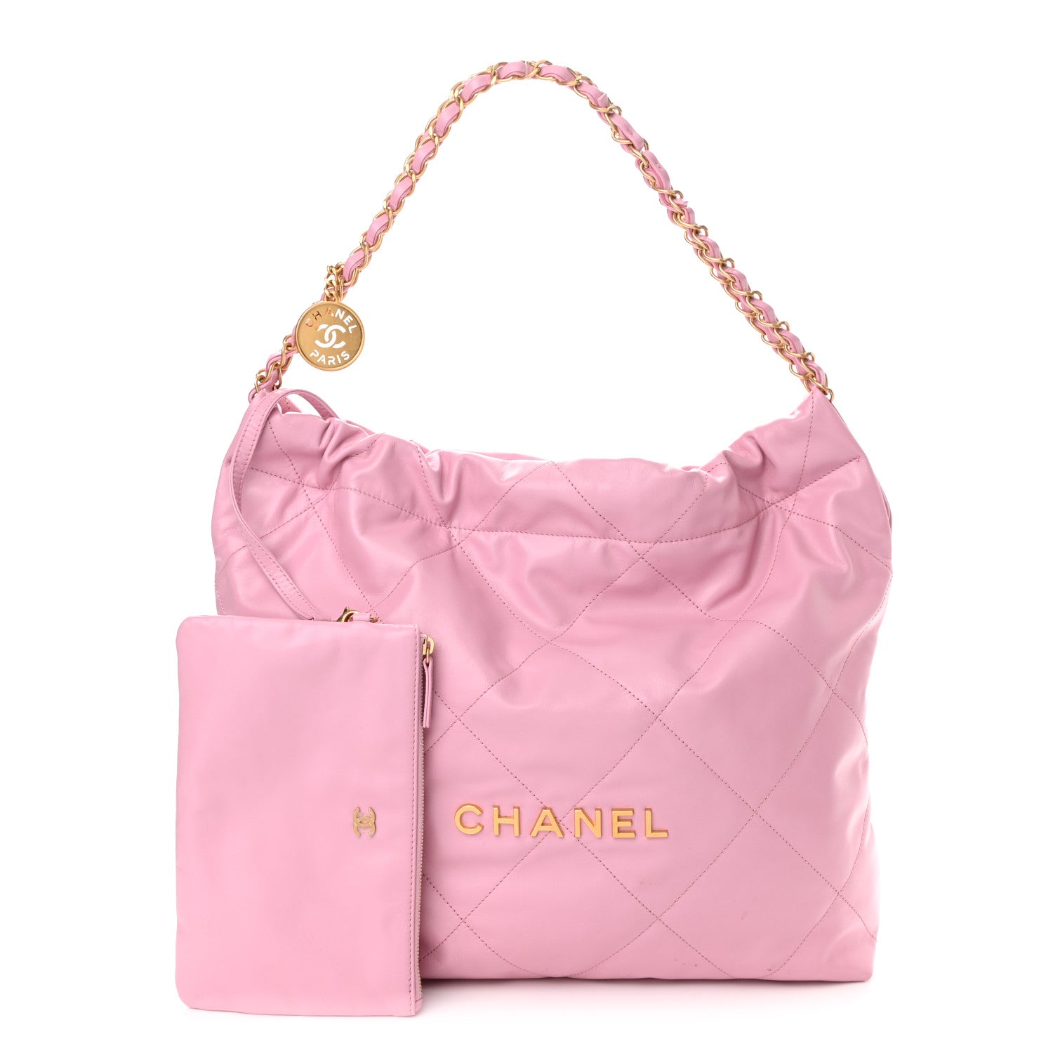 Chanel Shiny Calfskin Quilted Chanel 22 Drawstring Bag Pink 1 of 10