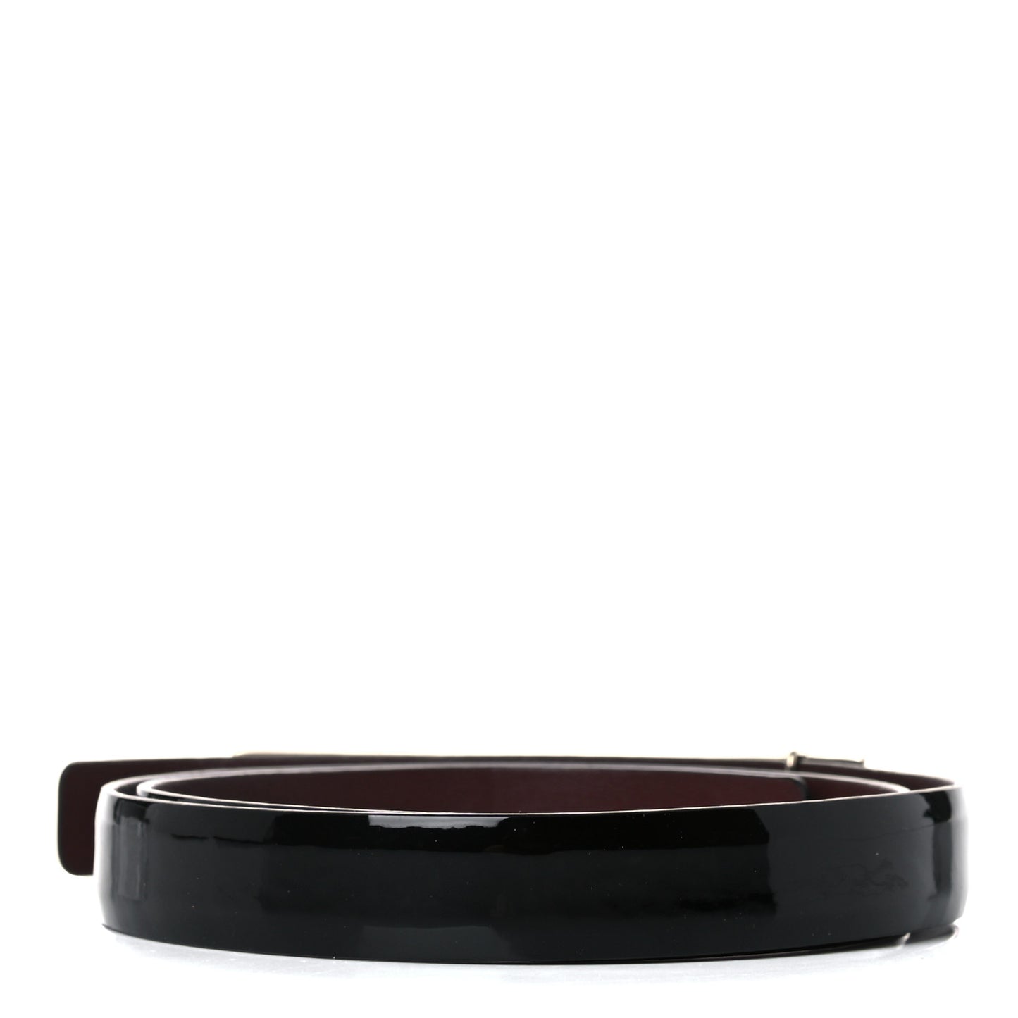 Patent Calfskin Logo Skinny Belt 75 30 Black