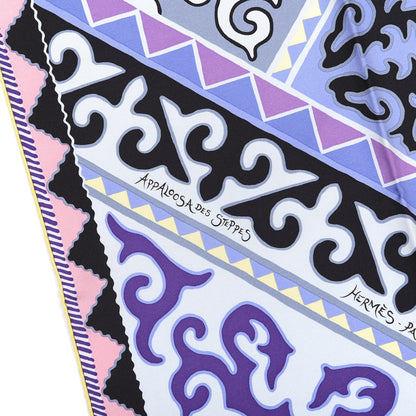 Hermes Silk Appaloosa Des Steppes Scarf 90 White Casse Marine Violet 2 of 6