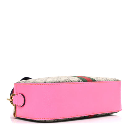 Gucci GG Supreme Monogram Textured Dollar Calfskin Web Ophidia Small Crossbody Bag Beige Ebony Fuchsia 4 of 10
